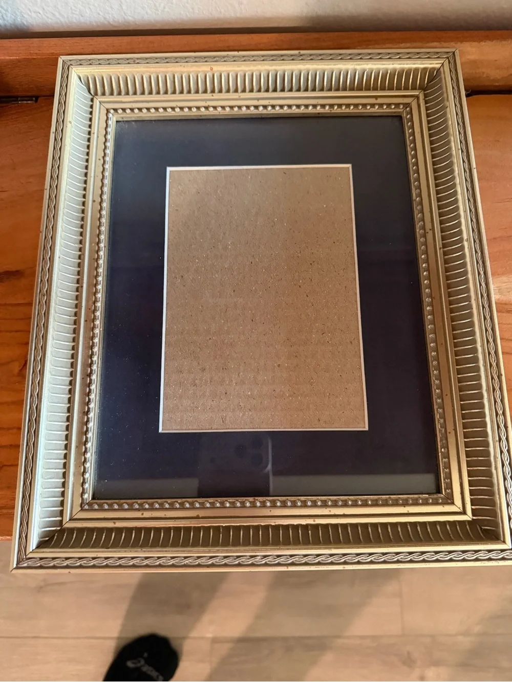 Like New Unbranded Gold Beaded 8x10 Picture Frame with Dark Navy Mat